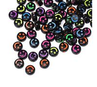200pcs Black Acrylic Smile Face Beads 7mm Pony Disc Coin Multicolor Loose Spacer Beads for DIY Jewelry Bracelet Mobile Phone Pendant Making