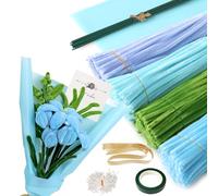 200pcs Blue Pipe Cleaners for Craft,pipe cleaners for craft flowers,pipe cleaner flower kit,with Ribbon Tape Wicked Greeting Cards Tulip Flowers Handmade Plush Supplies Decorative Crafts