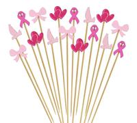 200PCS Breast Cancer Awareness Cocktail Picks - Pink Ribbon Cupcake Toppers Sticks Toothpicks Party Supplies Decorations