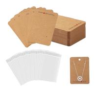 200PCS Brown Kraft Earring Display Cards - Handmade With Love - 100 Holder Cards and 100 Self-Sealing Clear Bags for DIY Necklace Jewelry Display Gift Making