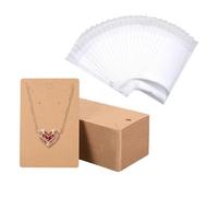 200PCS Brown Kraft Earring Display Cards Set - Handmade With Love - 100 Holder Cards and 100 Self-Sealing Clear Bags for DIY Necklace Jewelry Display Gift Making