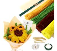 200pcs Brown Pipe Cleaners for Craft,pipe cleaners for craft flowers,pipe cleaner flower kit,with Ribbon Tape Wicked Greeting Cards Tulip Flowers Handmade Plush Supplies Decorative Crafts