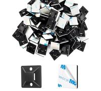 200PCS Cable Ties Mounts, Black Self-Adhesive Cable Clips Pads, Strong Sticky Cables Clips Base for Wire Management, Durable Cables Organizer for Home, Office, Garage, Workshop (20x20mm)