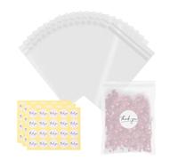 200PCS Cellophane Bags Kit 100 Confetti Bags with 100 Stickers Cookie Bags 89 * 135mm Natural Dried Flower Confetti Dried Rose Petals Glassine Paper Bags Stickers for Wedding Party Thank You