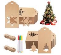 200Pcs Christmas Kraft Paper Gift Tags Blank Brown Wrapping Tags Hollow Snowflake Xmas Tree Shape Hanging Labels with 40 Meters Strings for Birthday Wedding Gift Wrapping DIY Crafts Decorating