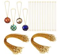 200pcs Christmas Ornament Hanger String, 8inch Metallic Ribbon for Ornament Hanging with Snap Fastener Ornaments Snap Cord for Christmas Hanging Decor Party Supplies (Gold)