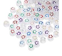 200pcs Clear Acrylic Smile Face Beads 10mm Pony Disc Coin Multicolor Enamel Loose Spacer Beads for DIY Jewelry Bracelet Mobile Phone Pendant Making