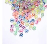 200pcs Clear Acrylic Smile Face Beads 10mm Pony Disc Coin Multicolor Enamel Loose Spacer Beads for DIY Jewelry Bracelet Mobile Phone Pendant Making