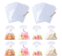 200PCS Clear Cellophane Treat Bags 20 x 15 cm, TOOELMON Sweet Party Gift Bags With Twist Ties, Clear Resealable Flat OPP Bags for Candy, Cookie, Chocolates, Birthday, Wedding