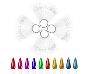 200pcs Clear Stiletto Nail Swatch Sticks, Fan-shaped Display Tips with Metal Ring Acrylic Practice Holder for Gel Polish Art Salon Beginners