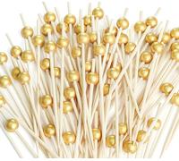 200PCS Cocktail Picks, Fancy Cocktail Toothpicks for Appetizers Picks, Handmade Bamboo Cocktail Skewers for Appetizers Fruit Party, Gold Pearl Food Picks Charcuterie Accessories (4.7 Inch)