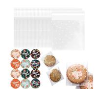 200pcs Cookie Bags and 120 Thank You Stickers, 10x10cm Self Adhesive Plastic Packaging Bags with White Dot, And 5x5cm Biscuit Bag for Food Biscuit Sweet Cookie Chocolates Biscuit Candy