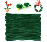 200PCS Dark Green Pipe Cleaners, 30cm x 6mm Chenille Stems, Soft Fluffy Bendable Craft Stems for DIY Art, Christmas Decorations, Tree Projects, Wreaths, Baubles & Kids Craft Activities