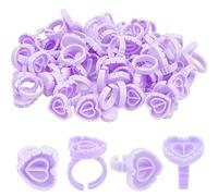 200pcs Disposable Plastic Eyelash Flower Glue Ring Lash Extension Blossom Holder Cup (Heart shape-Purple)