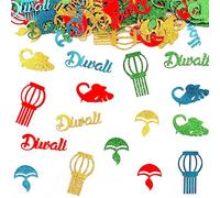200PCS Diwali Confetti for Table, Red Gold Blue Green Sequins Festival of Light Diwali Decorations for Home Hindu Diwali Neptune Lantern Crafts Table Decor Supplies Deepavali Table Decorations