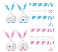 200Pcs Easter Gift Bags Cute Plastic Bunny Bags DIY Long Ear Bunny Bag for Easter, Wedding, Birthday, Party