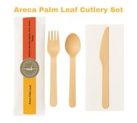 200pcs Eco-Friendly Areca Palm Leaf Wooden Cutlery Set (50 x Spoons, 50 x Forks, 50 x Knives, 50 x Tissue) - 160mm Biodegradable, Sustainable, Natural Dining Utensils for Parties, Picnics, & Events