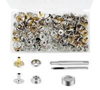 200PCS Extra Long Post Brass Stainless Steel Snap Fastener Kit, BetterJonny 15mm Heavy Duty Snap Button Press Stud Cap with 3 Setting Tools for Marine Boat Canvas Bag Leather DIY Craft