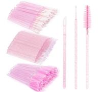 200Pcs Eyelash Extension Kit, Lash Spoolies Extension Supplies Eyebrow Brush Mascara Wands Lip Brushes Applicators Disposable Micro Swab Brushes for Lash Extensions Brow Lamination Kit, Crystal Pink