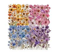 200PCS Flower Stickers for Scrapbooking, Journaling Supplies with Pressed Dried Flowers, Waterproof Transparent PET Floral Decals for Bullet Journal, Planner, Resin Art & Craft Projects