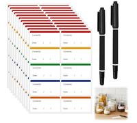 200PCS Freezer Labels, Colourful Adhesive Food Labels with 2 Black Markers, Waterproof Removable Stickers for Jars Containers Pantry Storage Writable Labels for Meal Prep Kitchen Home Office