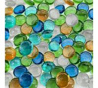200PCS Glass Pebbles - Mixed Color Flat Marble Beads, 0.95KG Blue Vase Filler Glass Stones Artificial Crystal Gemstones Decorative Glass Beads for Vases Aquarium, Flowerpot, Landscaping, Mosaic Tiles