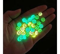200pcs Glowing Solar Luminous Smile Face Beads Mixed Acrylic Glow in The Dark Happy Face Beads Charms with Rope for DIY Jewelry Craft Making Party Decoration (Luminous)