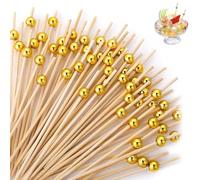 200Pcs Gold Cocktail Picks, Long Cocktail Sticks, Grazing Table Accessories, Gold Pearl Mini Food Picks, for Drinks, Desserts, Charcuterie, Wedding Party Fancy Toothpicks