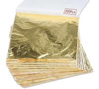 200Pcs Gold Leaf Sheets Gold Foil Sheets for Gilding Crafting, Art & DIY Projects, Picture Frames, Home Walls, Interior and Multi Artistic Decoration, Imitation Gold Foil Sheets 5.5" x 5.5"