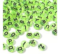200pcs Green Acrylic Flat Round Alphabet Letter Beads 7mm Pony Disc Coin A-Z Black Letter Pattern Loose Spacer Beads for DIY Bracelet Jewelry Making