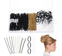 200Pcs Hair Bobby Pins Kit,100 U Shaped Pins for Buns (Gold/Black),50 Invisible Wave Grips,50 Mini Elastic HairBands (Clear/Black) with Storage Box,Hair Pin& Grip Styling Accessories for Women,Girls