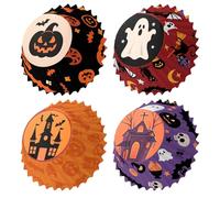 200Pcs Halloween Cupcake Cases,Paper Baking Cases with 4 Spooky Designs | Four Assorted Designs with Pumpkins, Ghosts and Haunted Houses for Cupcakes, Muffins, Fairy Cakes and Halloween Baking