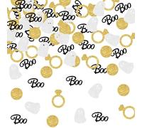 200Pcs Halloween She Found Her Boo Themed Bridal Shower Confetti Gold Black Ghost Diamond Ring Confetti Halloween Table Decorations for Halloween Bridal Shower Engagement Wedding Party Decor Supplies