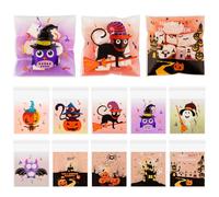 200Pcs Halloween Sweet Bags Clear Cellophane Self-Adhesive Cookie Bags Plastic Trick or Treat Gift Bag for Party Supplies,Pastry,Snacks,Goodies-10 Distinct Styles