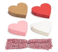 200Pcs Heart Shaped Paper Tags,Handmade with Love Kraft Paper Heart Gift Tag Red Pink Brown White Blank Tags with Hemp Rope for Christmas,Valentine‘s Day,Presents,Mother's Day,Wedding & Birthday