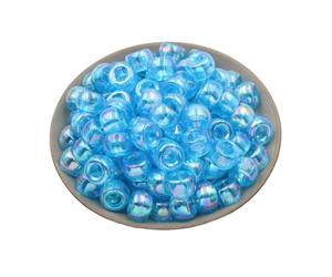 200Pcs Iridescent Acrylic Barrel Beads, 6x9mm Large Hole Barrel Spacer Beads for Crafting, Beading, Keychain Making, Lake Blue