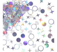 200Pcs Iridescent Wedding Table Confetti, Diamond Ring Circle Dots Star Confetti Scatter Decorations for Marriage Ceremony Bridal Shower Engagement Party Bachelorette Party Hen Parties