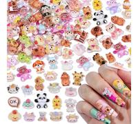200PCS Kawaii Animals Nail Charms, Resin Animals Charms for Nails Art 3D Cute Capybara Bear Rabbit Dog Dragon Monkey Flatback Nail Charm Gems for Women Nails Art Design DIY Crafts Manicure Decoration