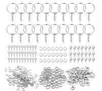 200PCS Key Chain Rings Kit for Crafts, CORGIMHZ Keychain Rings with Jump Rings, Screw Eye Pins and Lobster Clasps for Resin DIY Crafts and Jewelry Finding Making (Silver)
