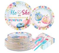 200Pcs Little Pumpkin Gender Reveal Decorations Fall Pink or Blue He Or She Plates and Napkins What Will Our Pumpkin Be Party Decoration for Autumn Gender Reveal Baby Shower Party Supplies 50 Guests