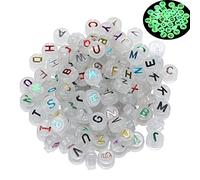 200pcs Luminous Acrylic Alphabet Beads 10mm Glow in The Dark A-Z Letter Beads Pony Disc Coin Flat Round Loose Spacer Beads for DIY Jewelry Making