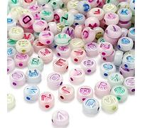 200pcs Luminous Acrylic Alphabet Beads 10mm Glow in The Dark Multicolor Enamel A-Z Letter Beads Pony Disc Coin Loose Bead Spacer for DIY Jewelry Making