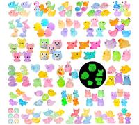 200pcs Luminous Mini Resin Animals 30 Types Miniature Resin Animal Figurines to Hide Bulk Glow in The Dark Tiny Ducks Frogs Small Cat Bunnies for Fairy Garden Micro Landscape Dollhouse Accessories