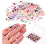 200pcs Micro Resin Butterflies, Colourful Mini Tiny Butterflies Crafts Small Butterfly Figurines Butterfly Nail Charms for Doll House Dream Garden Miniature Landscape Decoration