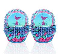 200Pcs Mini Mermaid Scales Cupcake Cases,Paper Muffin Cake Wrappers Boxes Baking Cups Dessert Holder Cupcake Liners for Valentine's Day Wedding Birthday Party Union Jack Party Cake Decoration