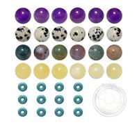 200pcs Mixed 8mm Natural Stone Beads Amethyst Dalmatian Indian Agate Yellow Jade Round Bulk Gemstone and 6mm Synthetic Turquoise Spacers for Jewelry Making Bracelet Necklace