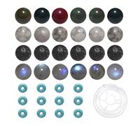 200pcs Mixed 8mm Natural Stone Beads Bloodstone Labradorite Black Lava Maifanite Round Bulk Gemstone and 6mm Synthetic Turquoise Spacers for Jewelry Making Bracelet Necklace