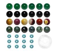 200pcs Mixed 8mm Natural Stone Beads Green Agate Obsidian Moonkaite Kambaba Jasper Round Bulk Gemstone and 6mm Synthetic Turquoise Spacers for Jewelry Making Bracelet Necklace