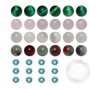 200pcs Mixed 8mm Natural Stone Beads Green Tiger Eye White Crazy Agate African Blood Jade Madagascar Rose Red Quartz and 6mm Synthetic Turquoise Spacers for Jewelry Making Bracelet Necklace