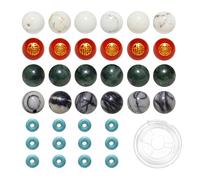 200pcs Mixed 8mm Natural Stone Beads Murky Green Jade Cornelian Carved Patterns Magnesite Black Network Round Bulk Gemstone and 6mm Synthetic Turquoise Spacers for Jewelry Making Bracelet Necklace